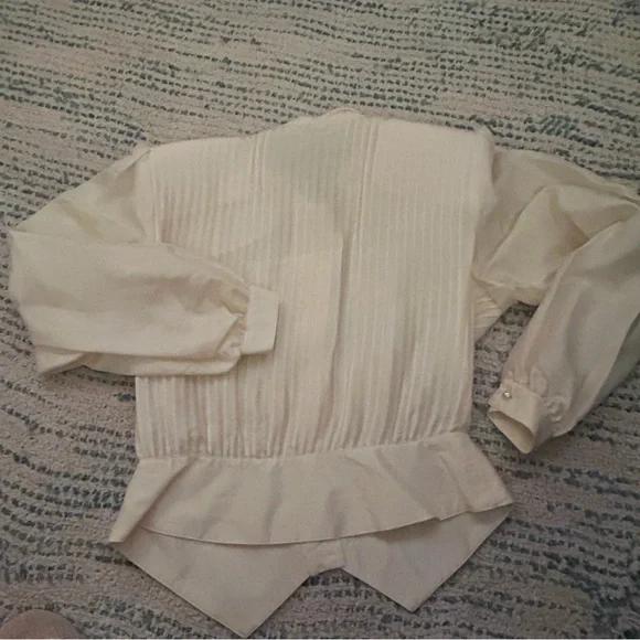 Vintage Simon Chang Silk Blouse Womens 6 Ivory Pintuck Romantic Victorian Top - Picture 5 of 6